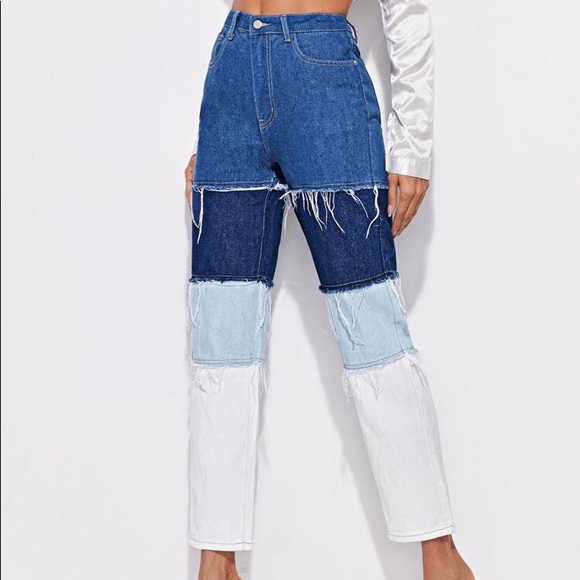 SHEIN Denim - SHEIN | High-Waist Cut and Sew Straight Leg Jeans